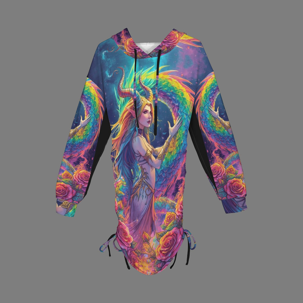 Trippy Rainbow Dragon Goddess Gothic Style Hoodie Dress 12