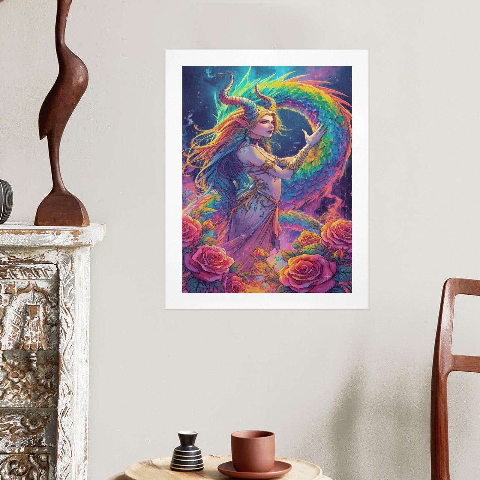 Dark Fantasy Dragon Witch Goddess Art Print Decor 1