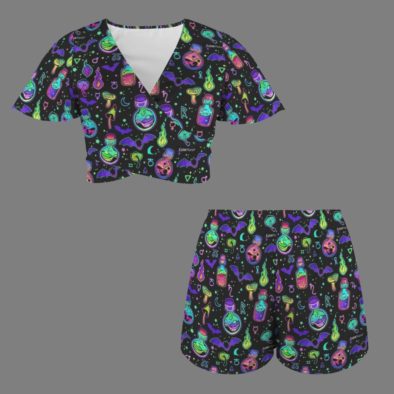 Witches Potions Print 2 Peive Shorts Outfit Set