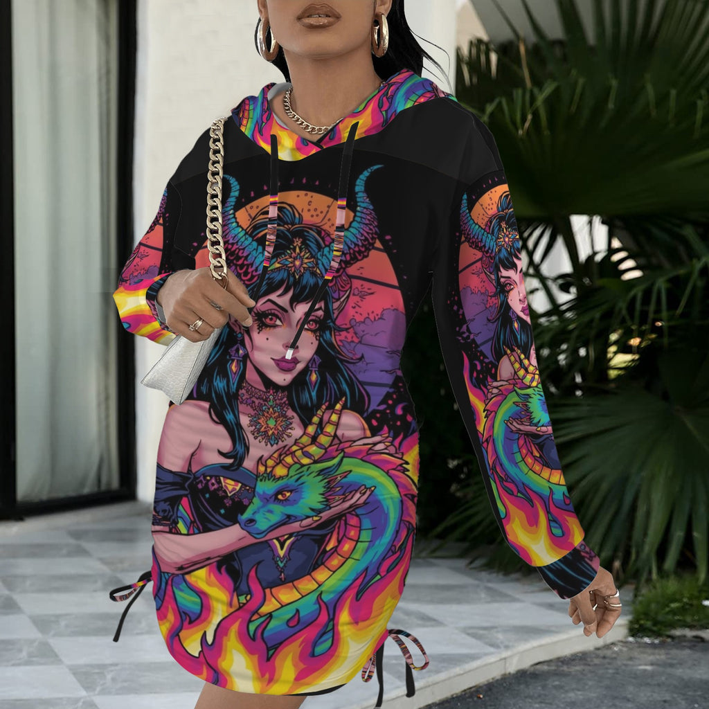 Trippy Rainbow Dragon Goddess Gothic Style Hoodie Dress 17 - Night Bloom Digital Empire Studios