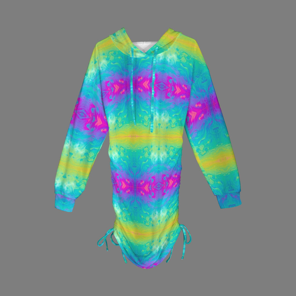 Trippy Neon Rainbow Tie-Dye Gothic Style Hoodie Dress
