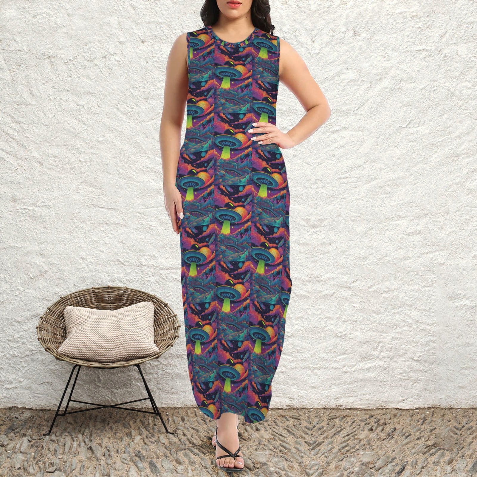round neck gothic goddess maxi dress 4