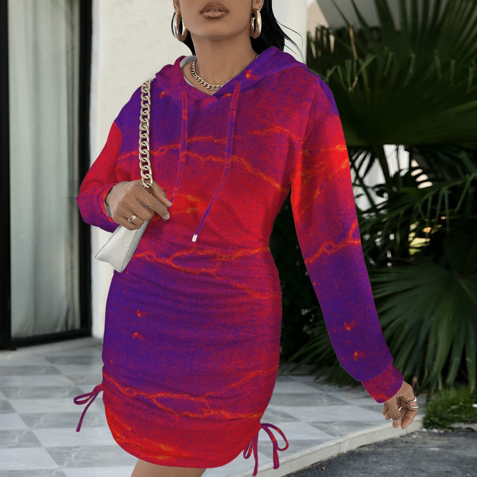 Trippu Red and Purple Saturated  Gothic Style Hoodie Dress