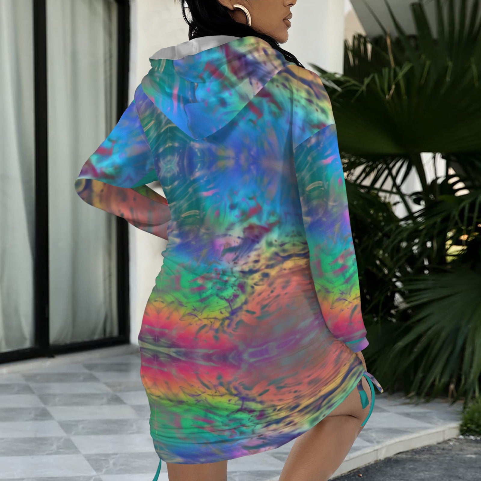Trippy Rainbow  Gothic Style Hoodie Dress