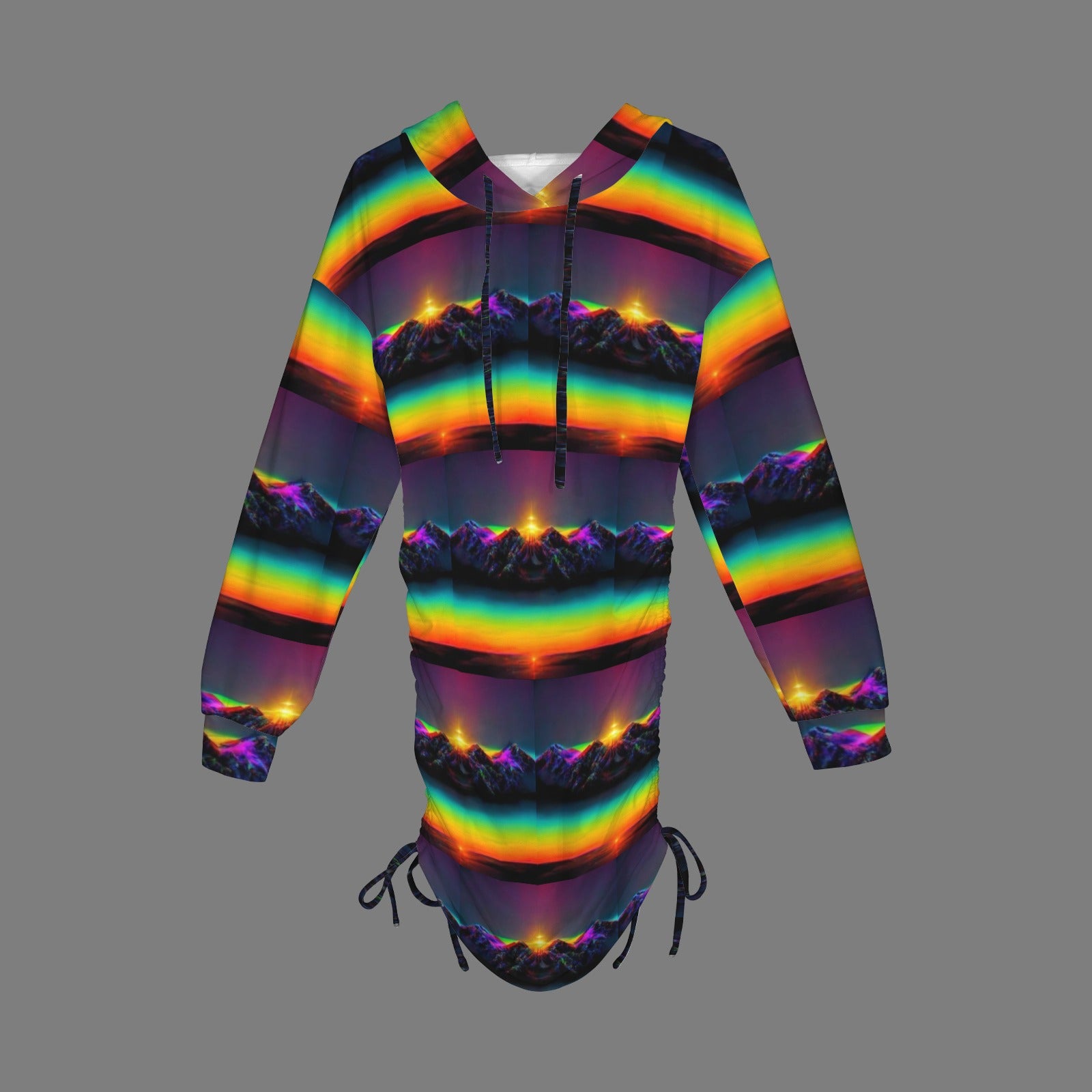 Trippy Rainbow Mountains Gothic Style Hoodie Dress