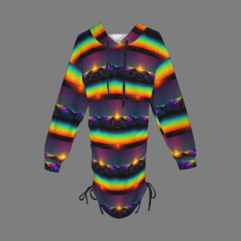 Trippy Rainbow Mountains Gothic Style Hoodie Dress