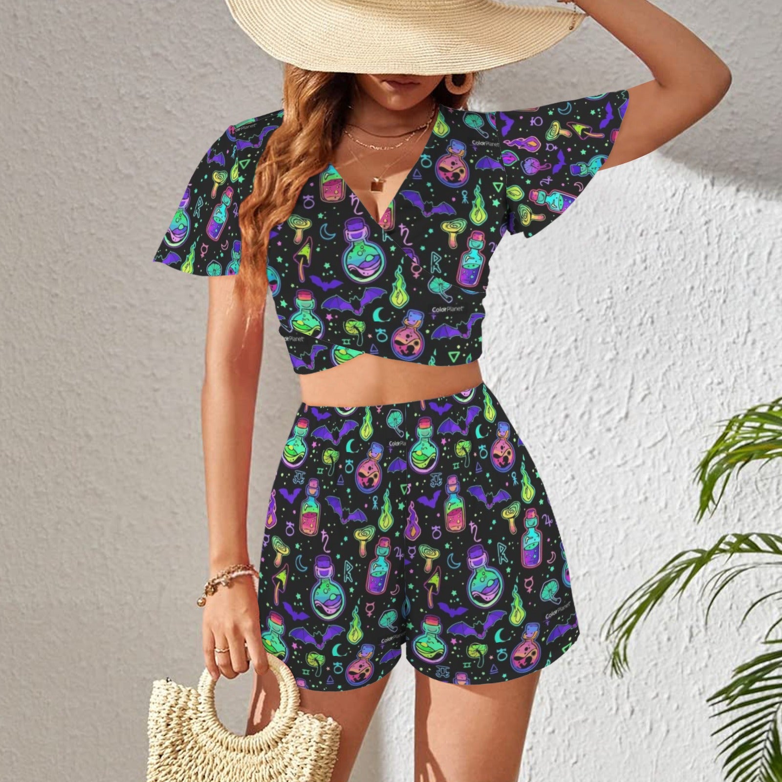 Witches Potions Print 2 Peive Shorts Outfit Set
