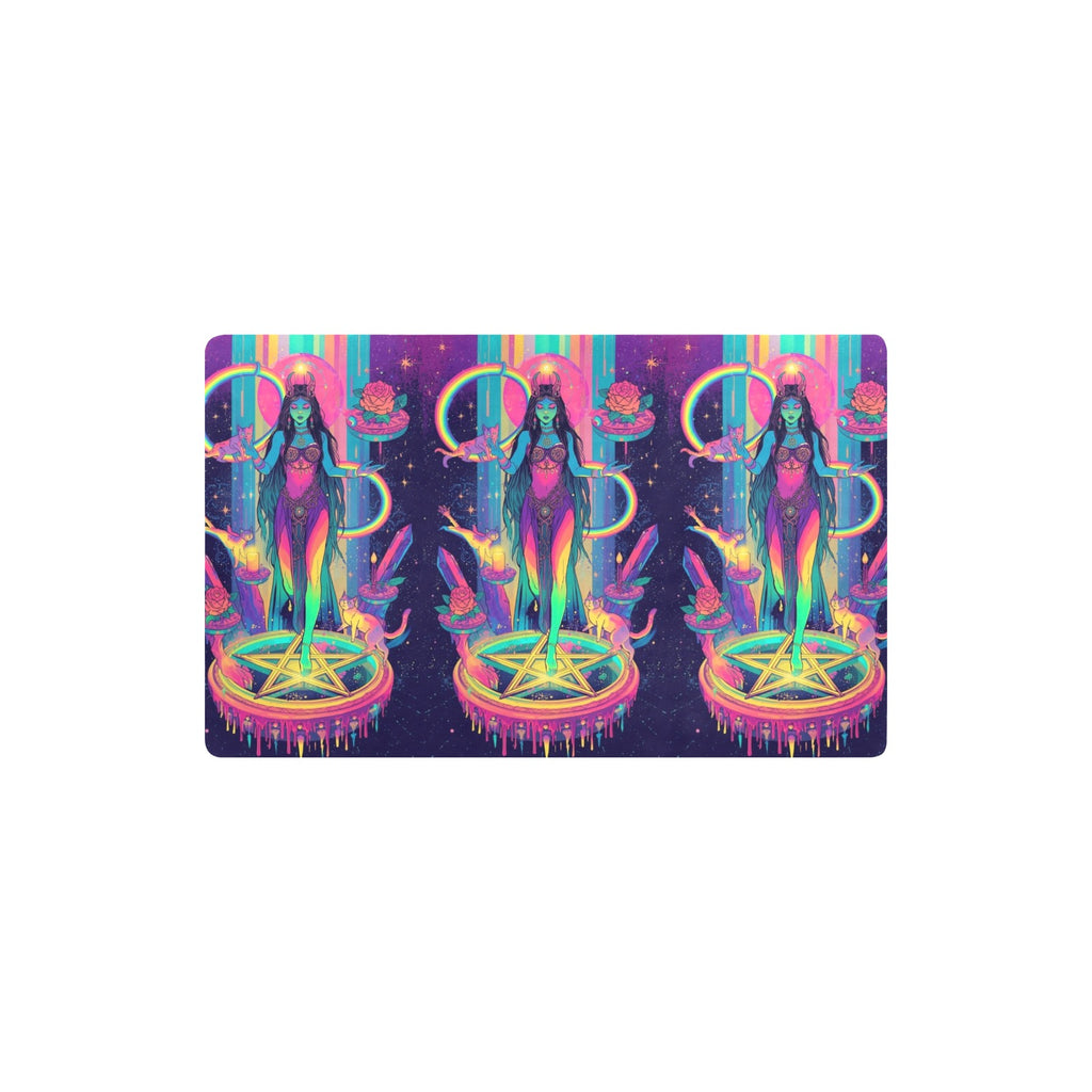 “Fluorescent rainbow Lilith performing a ritual on a floating rainbow pentagram, rainbow cats circling her in playful loops, candlelight reflected in neon rainbow crystals, rainbow roses sprouting from magical  (1)