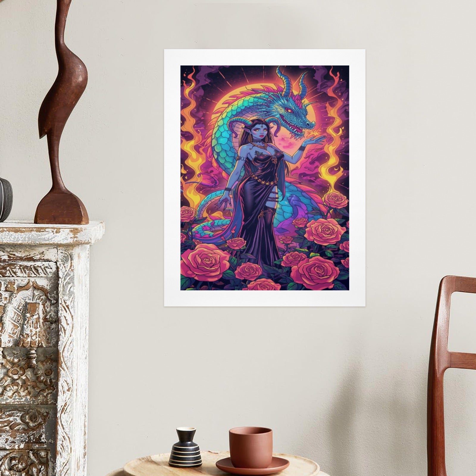 Dark Fantasy Dragon Witch Goddess Art Print Decor 7