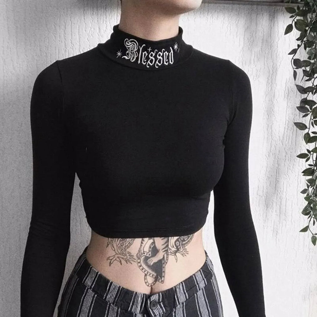 "Blessed" Goth Crop Top - Night Bloom Digital Empire Studios