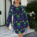 Purple and Green Gothic Skull Style Hoodie Dress 1