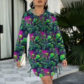 Pink and Green Skulls Gothic Style Hoodie Dress 1