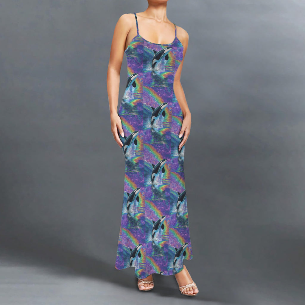 trippy neon orcha  print long sleevless slip maxi dress