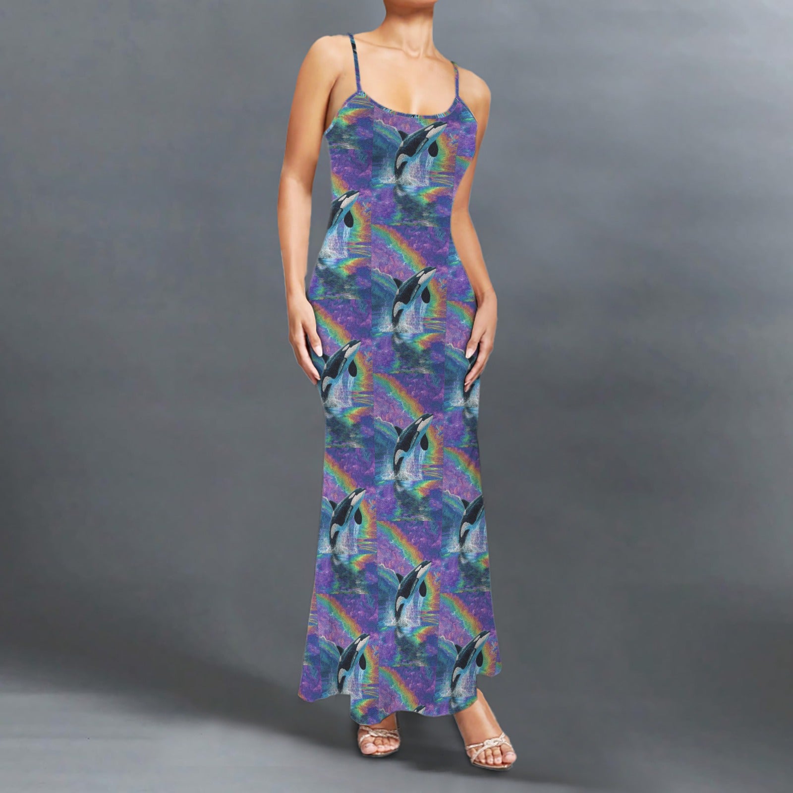 trippy neon orcha  print long sleevless slip maxi dress