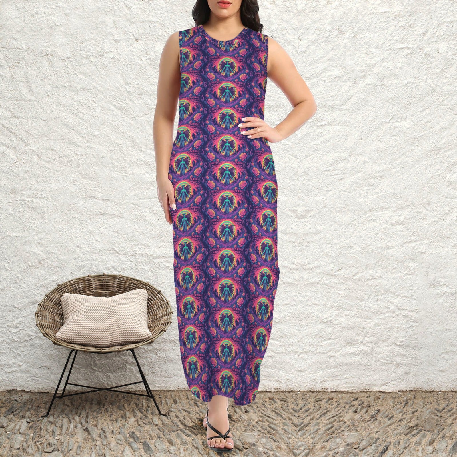 round neck gothic goddess maxi dress 9