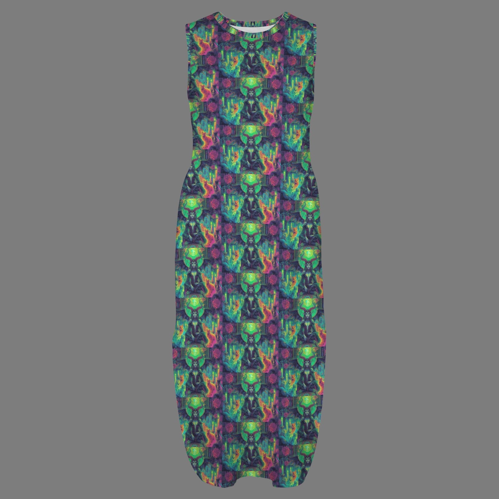 round neck gothic goddess maxi dress 2