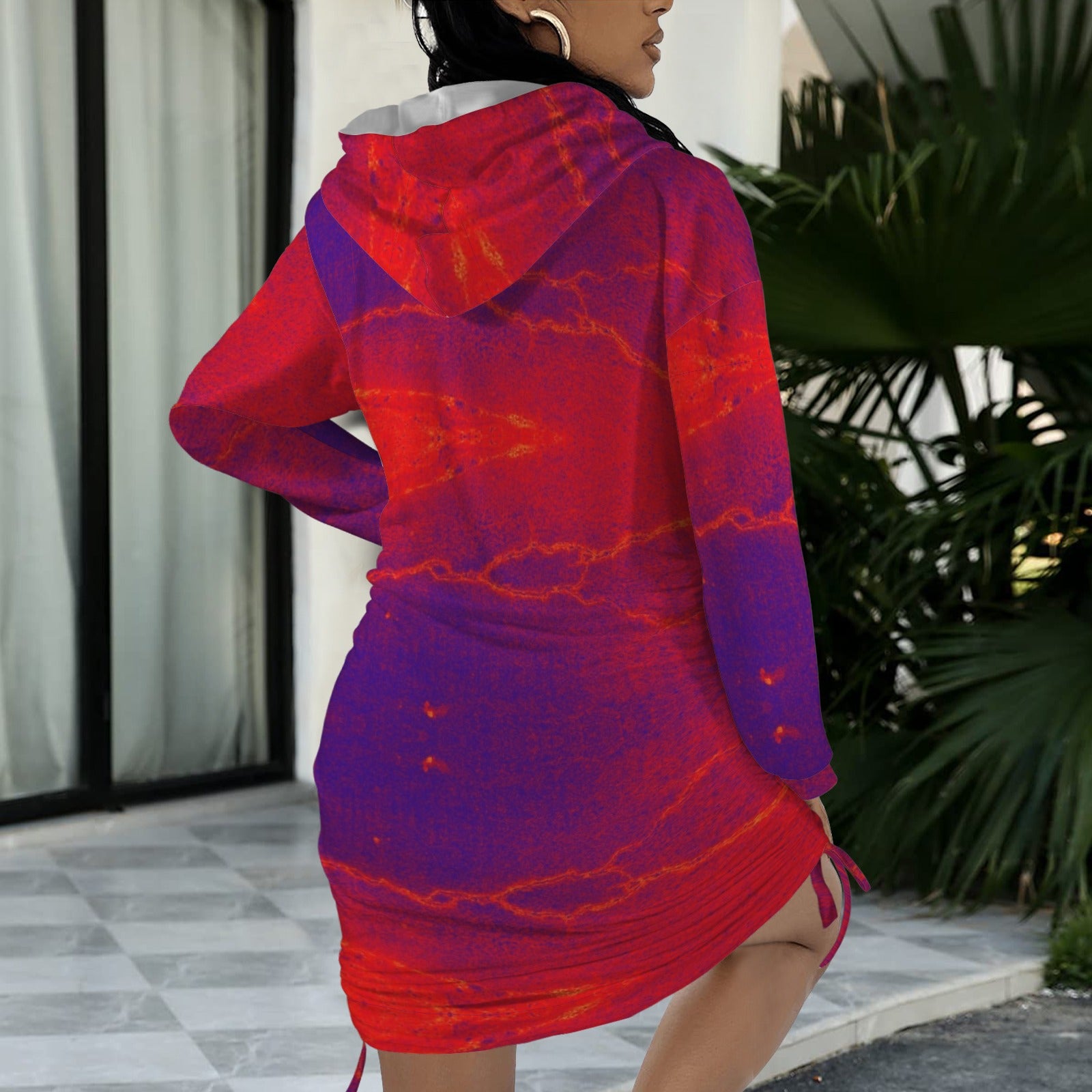 Trippu Red and Purple Saturated  Gothic Style Hoodie Dress