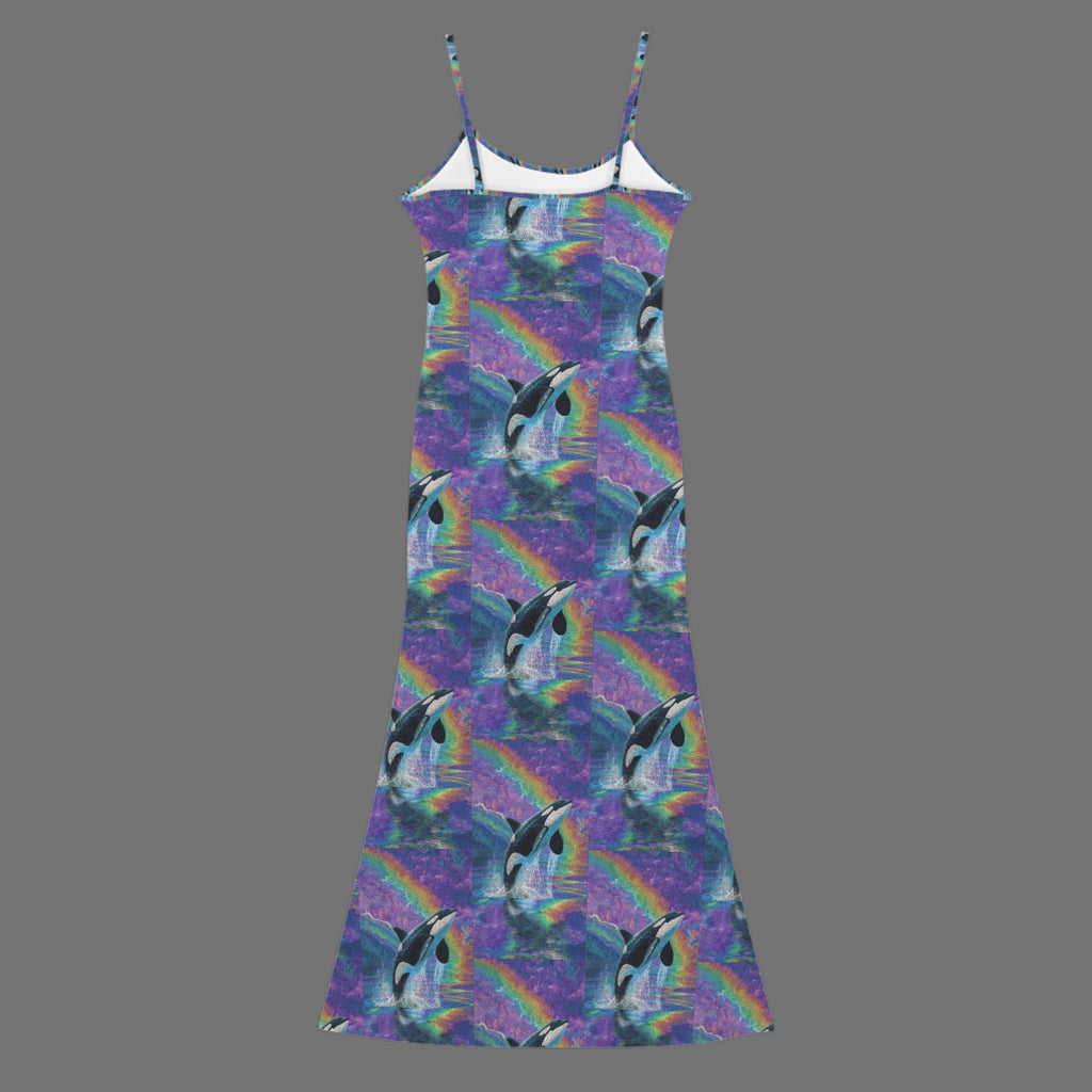 trippy neon orcha  print long sleevless slip maxi dress