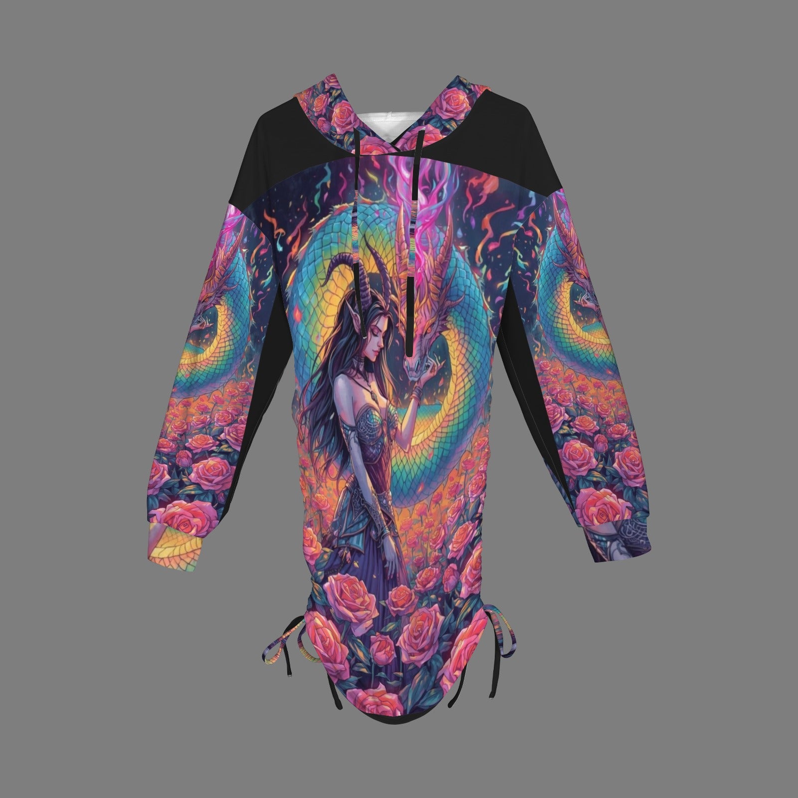 Trippy Rainbow Dragon Goddess Gothic Style Hoodie Dress 10
