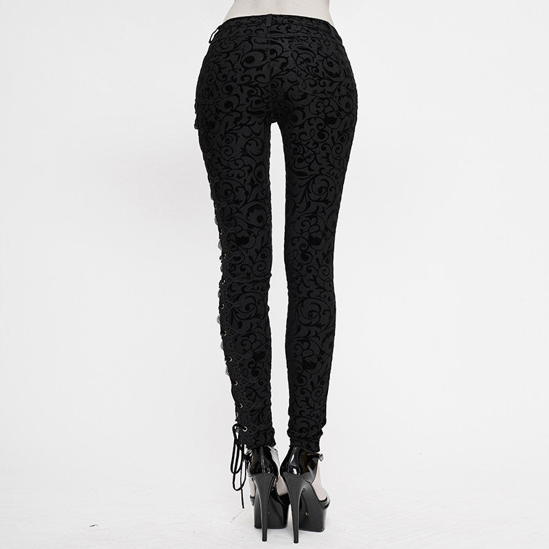 Gothic Womens Leggings With An Asymmetrical Lace-up Design - Night Bloom Digital Empire Studios