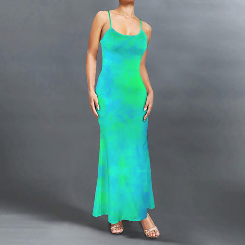 Colorful Trippy print long sleevless slip maxi dress
