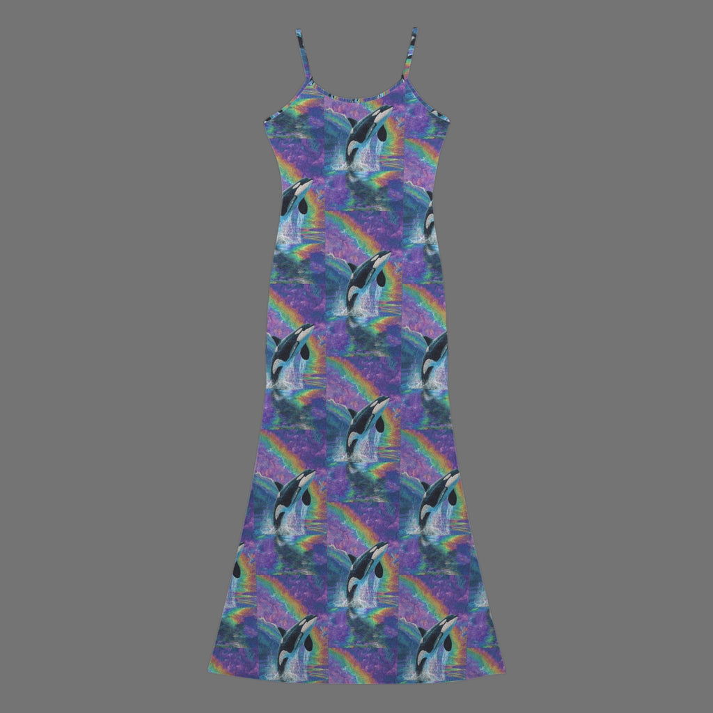 trippy neon orcha  print long sleevless slip maxi dress