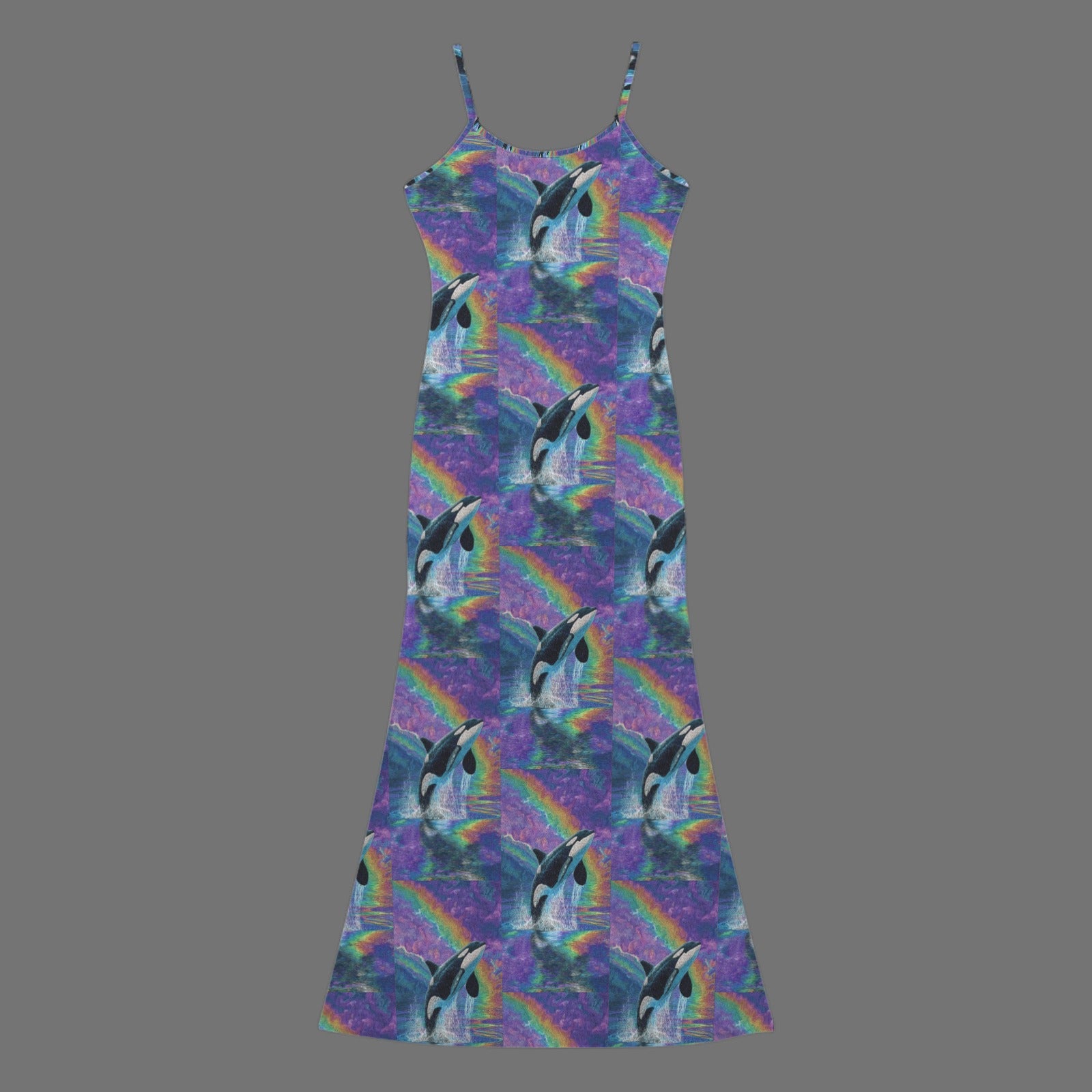 trippy neon orcha  print long sleevless slip maxi dress