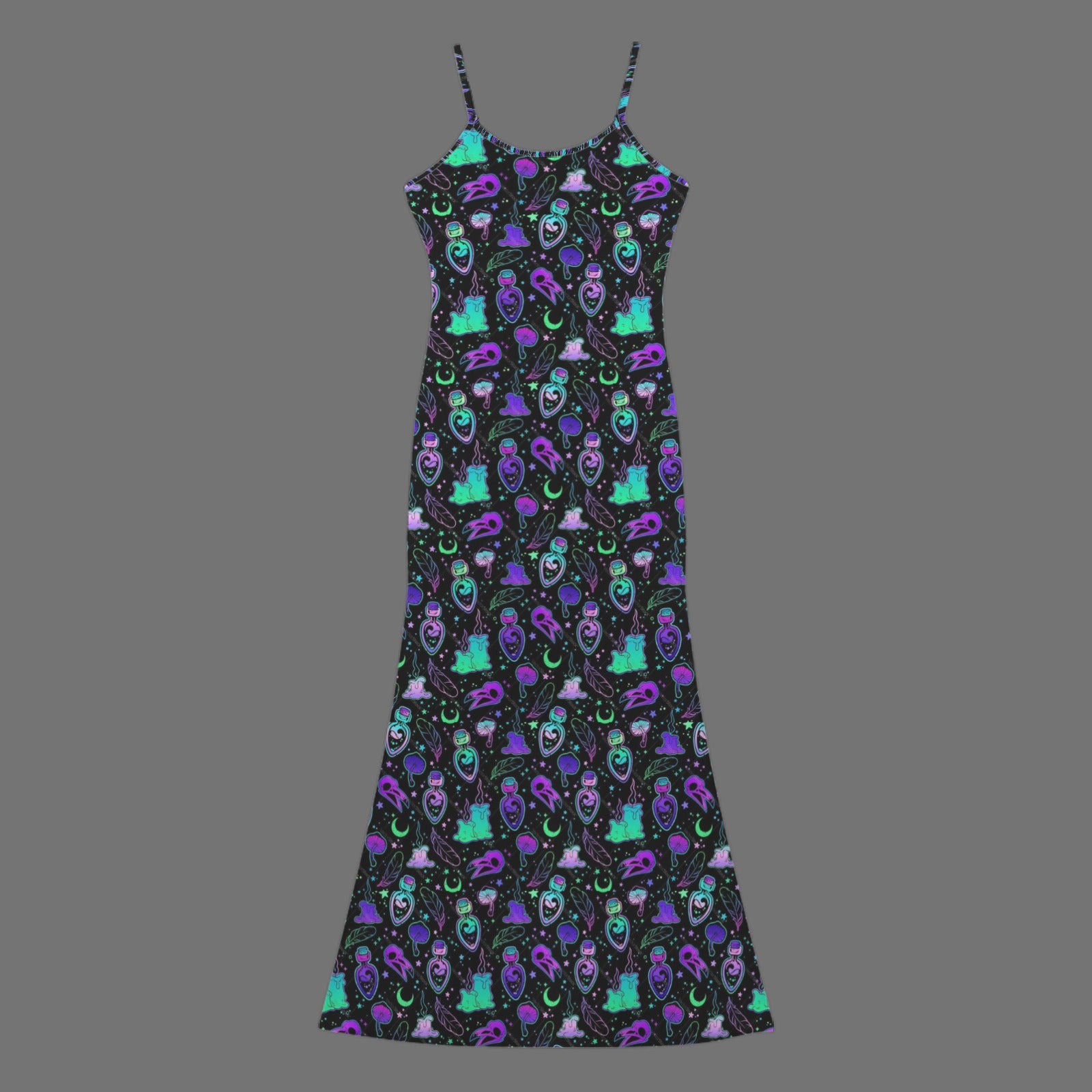 Gothic Witch Potions Print long maxi sleevless dress