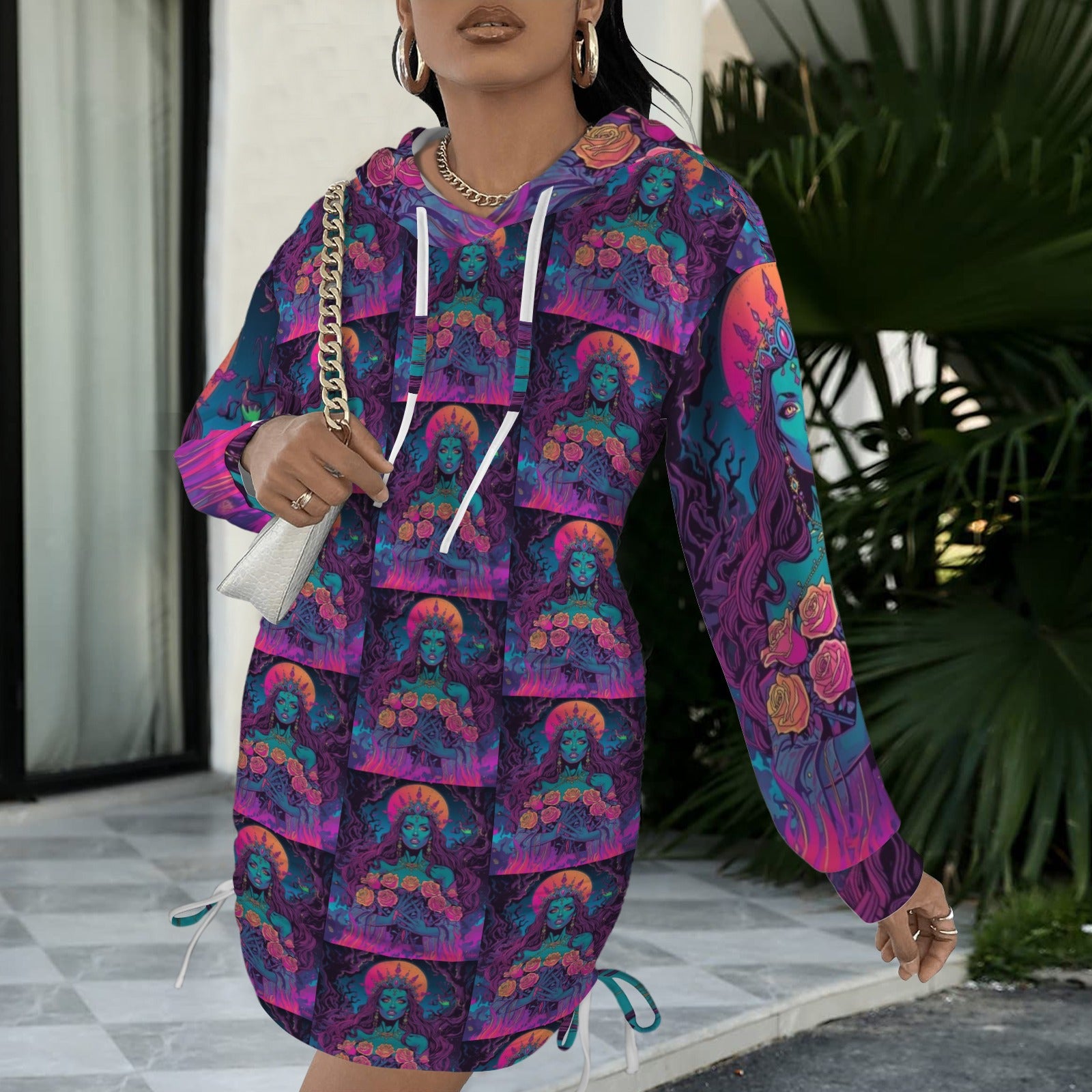 Rainbow Goddess Gothic Style Hoodie Dress