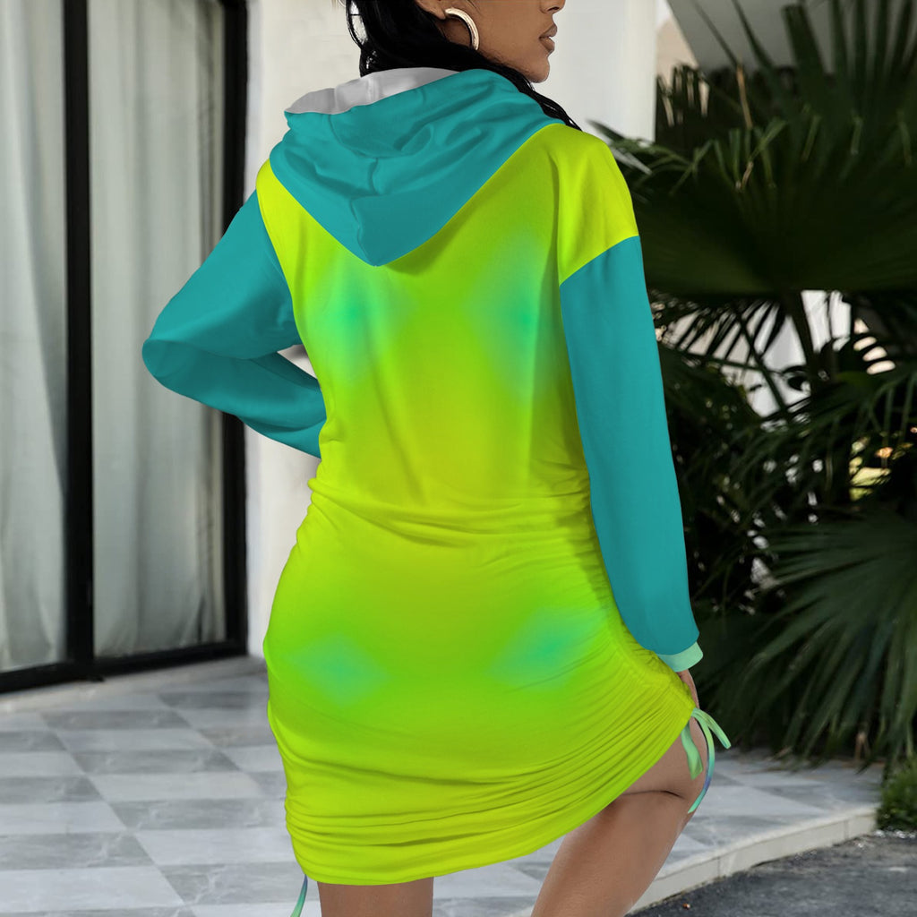 Neon Green and Yellow Gradient Gothic Style Hoodie Dress