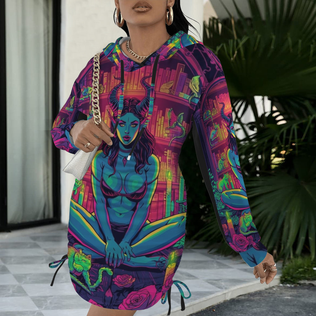 Saturated Rainbow Library Goddess Gothic Style Hoodie Dress
