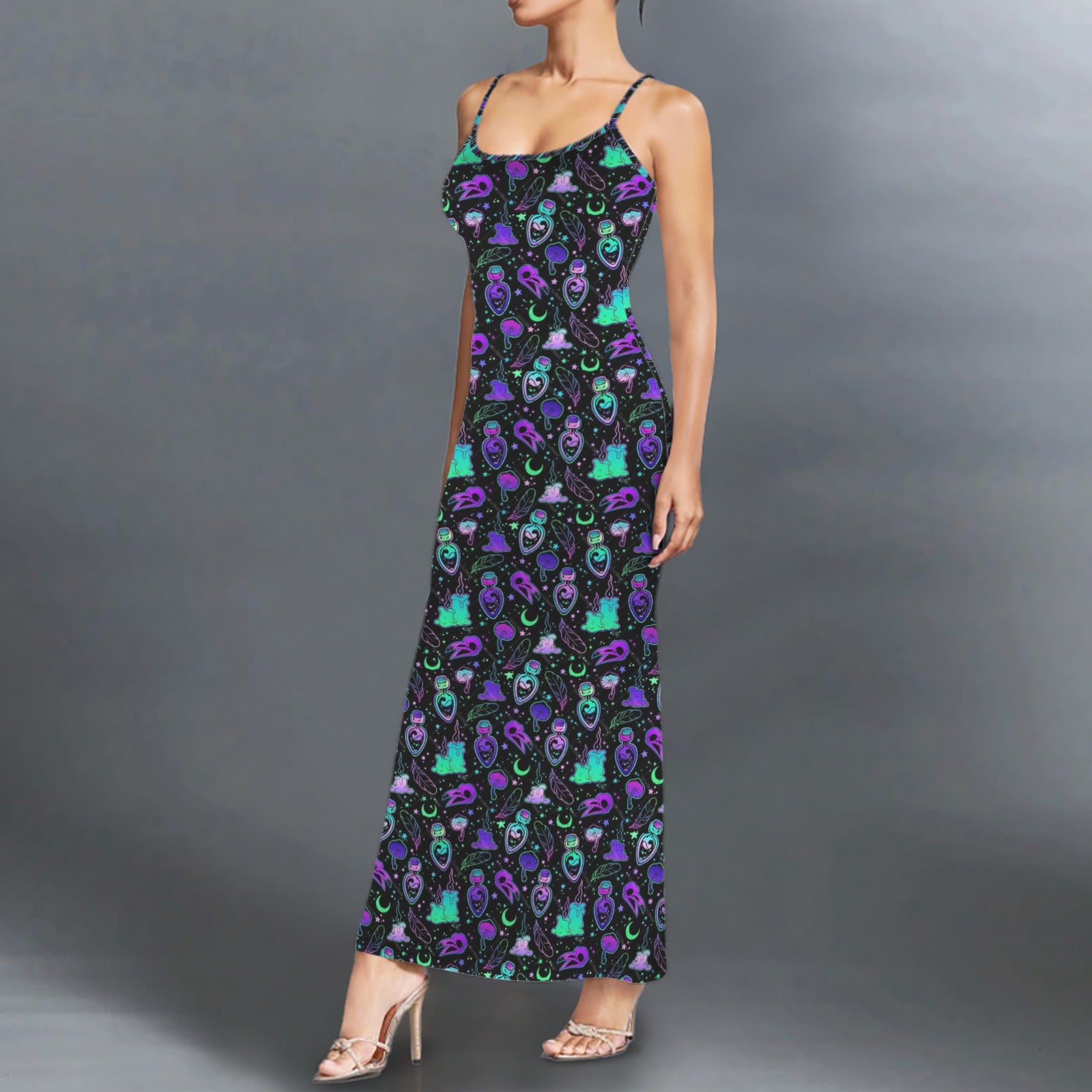 Gothic Witch Potions Print long maxi sleevless dress