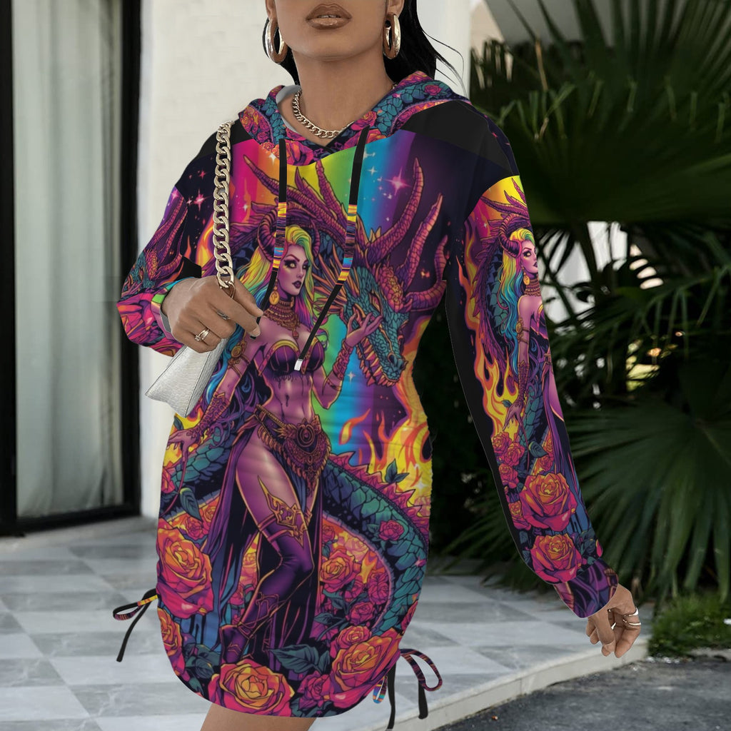 Trippy Rainbow Dragon Goddess Gothic Style Hoodie Dress 8
