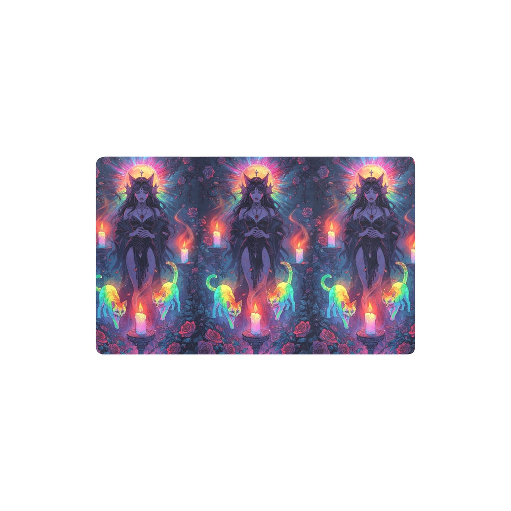 “Ultra‑detailed hyper‑saturated rainbow illustration of Lilith with two glowing cats prowling at her feet in a candlelit enchanted garden, rainbow roses exploding in color, floating neon rainbow crystals, rain (14)