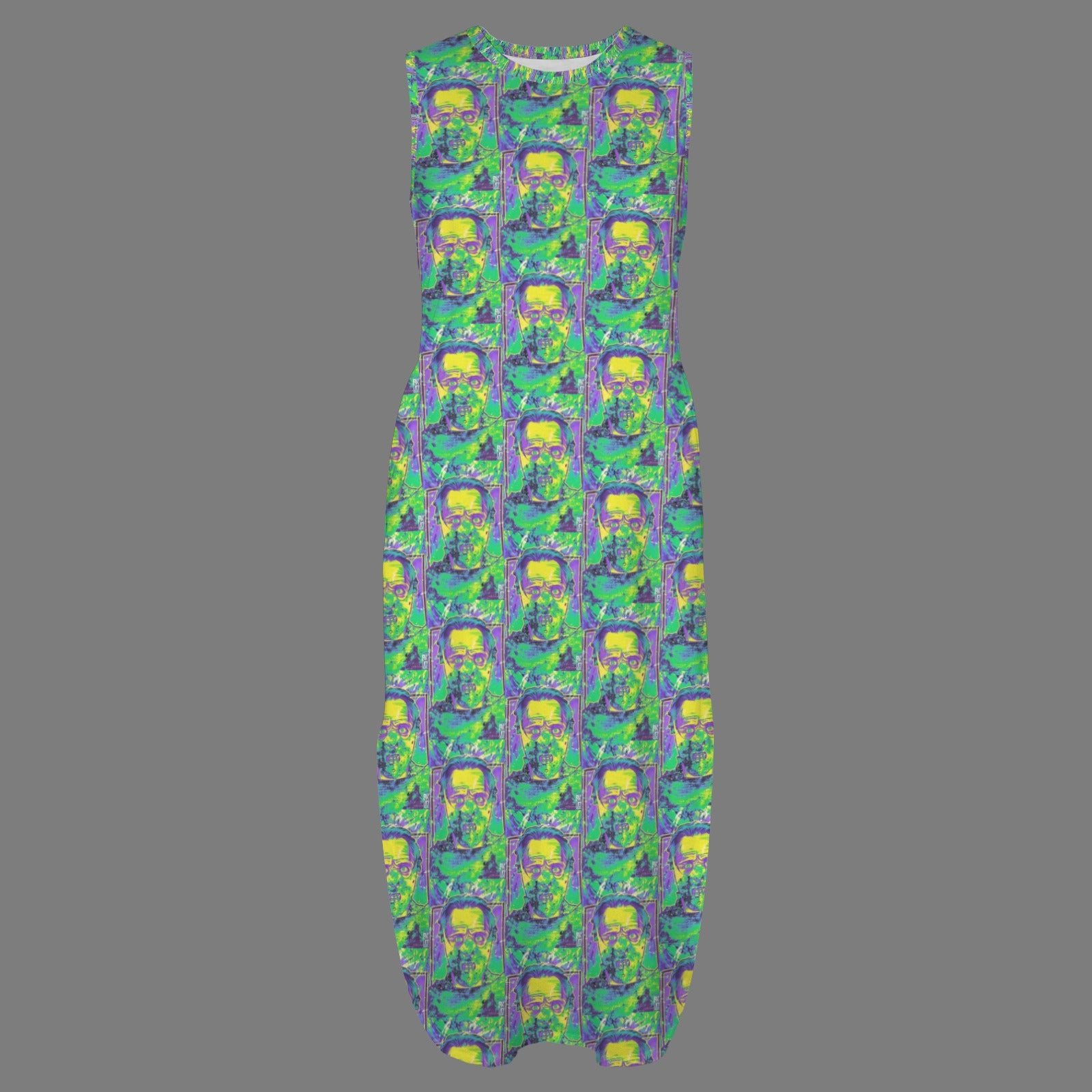 round neck gothic goddess maxi dress spooky frankenstein print