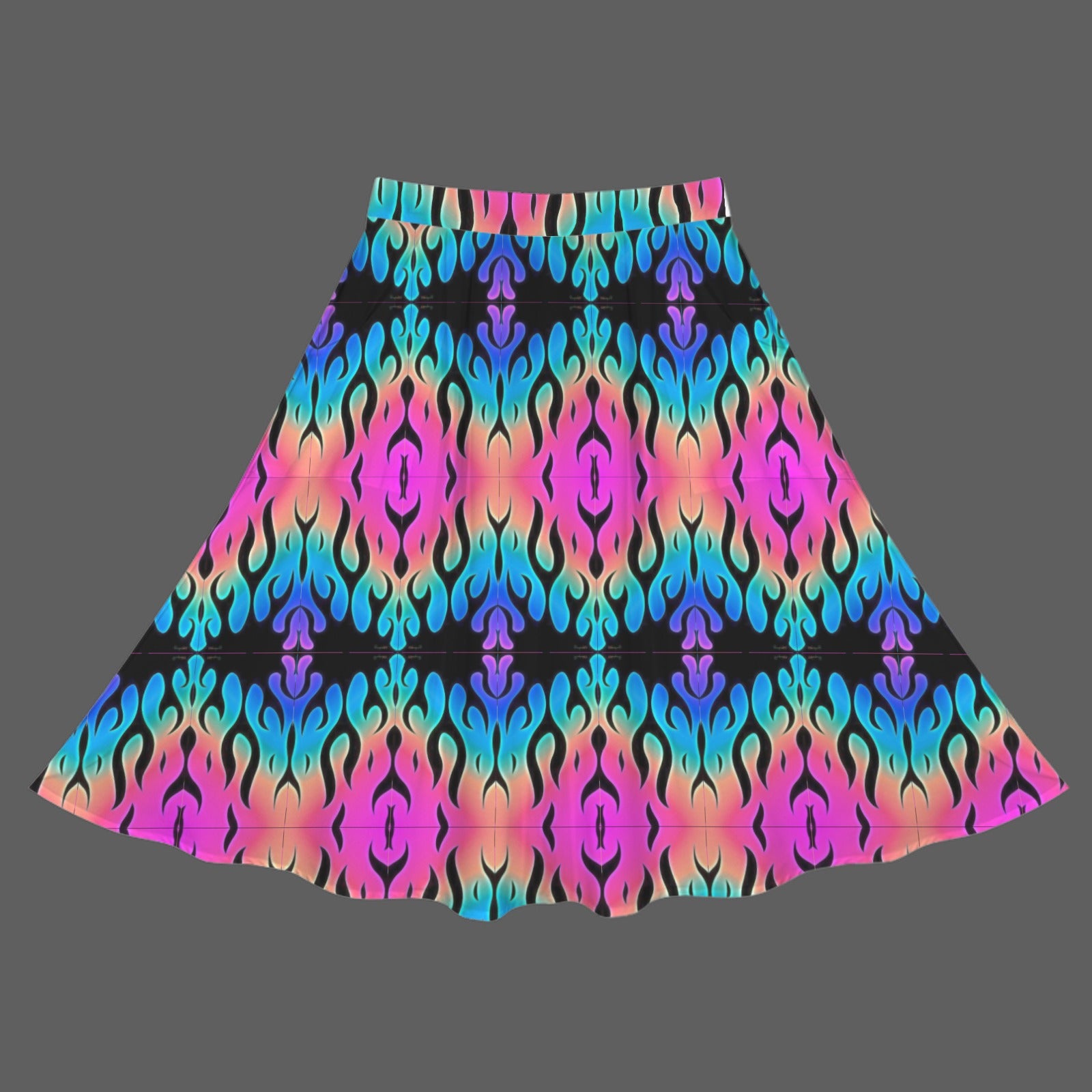 Trippy Gothic Flame Print Cotton Maxi Skirt