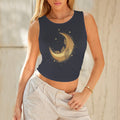 Women's Moon Star Round Neck Crop Tank Tops