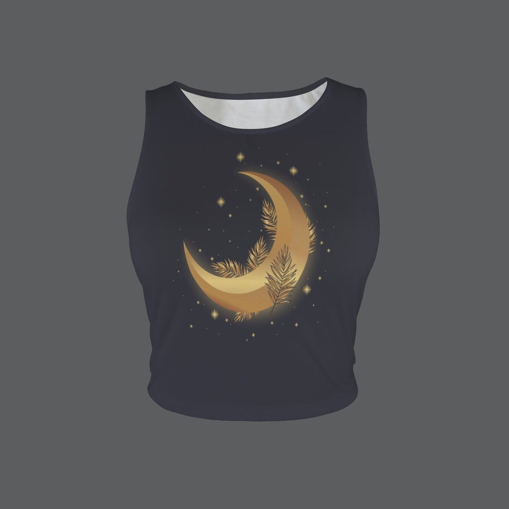 Women's Moon Star Round Neck Crop Tank Tops - Night Bloom Digital Empire Studios