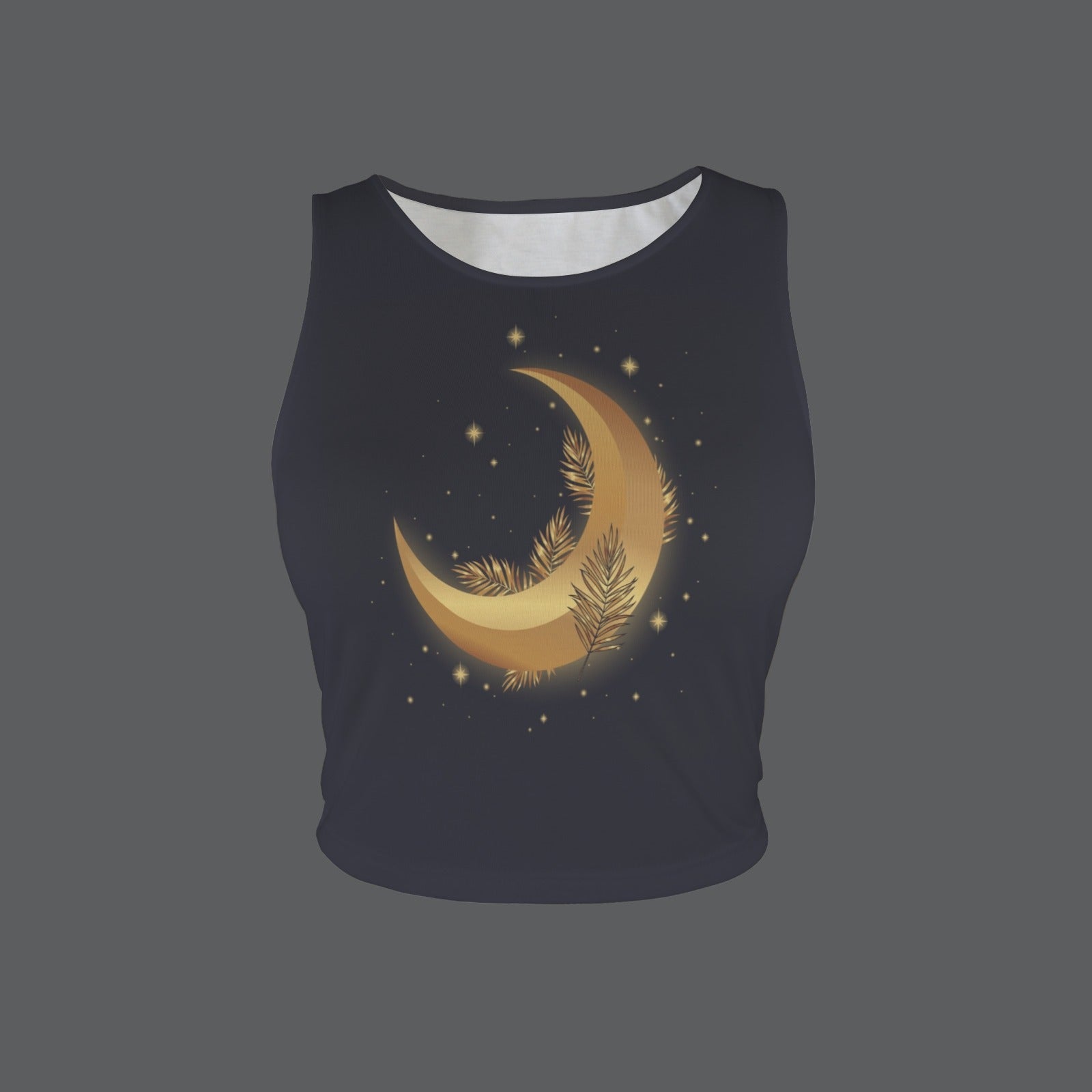 Women's Moon Star Round Neck Crop Tank Tops