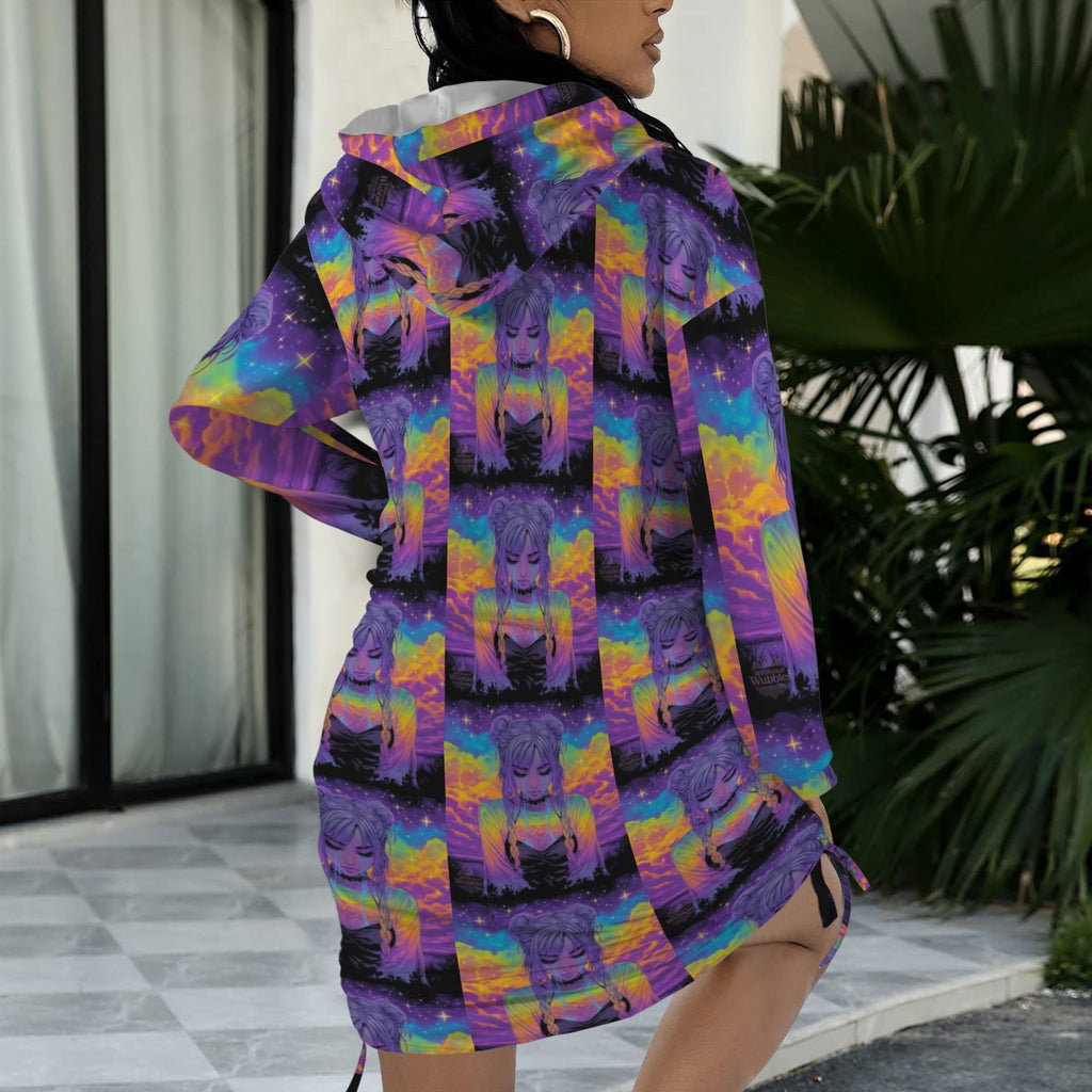Trippy Rainbow Goddess Gothic Style Hoodie Dress 1