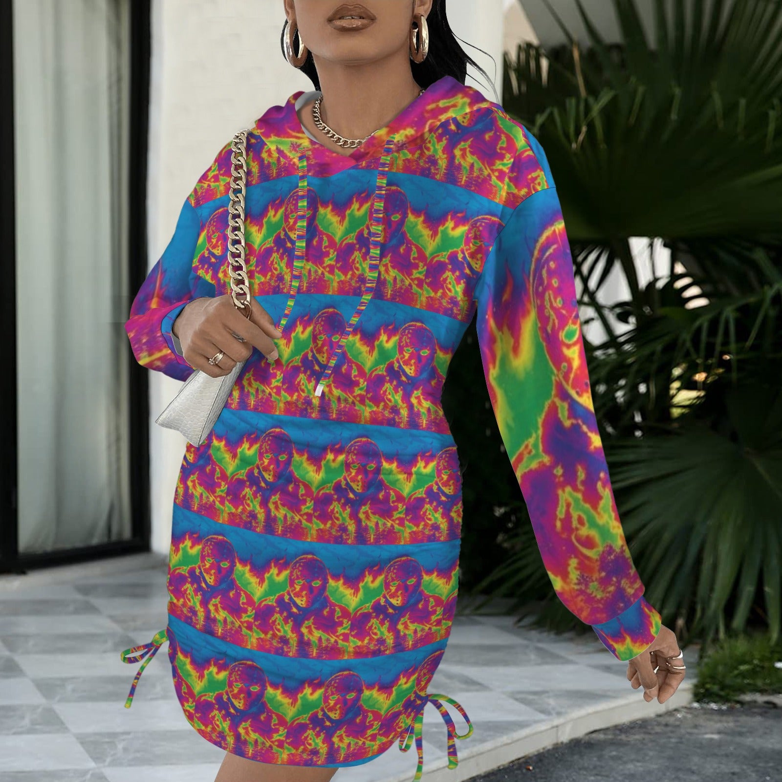 Trippy Rainbow Jason Killer Gothic Style Hoodie Dress