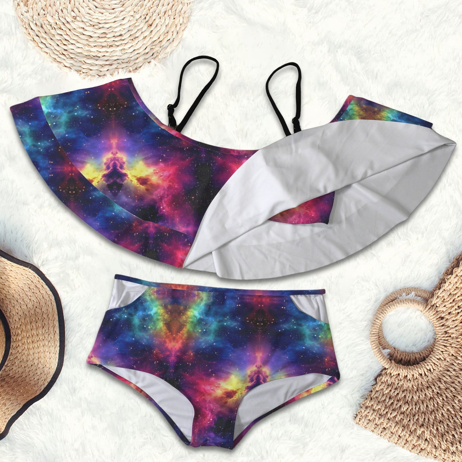 Gothic galaxy print 2 peice swim suit set