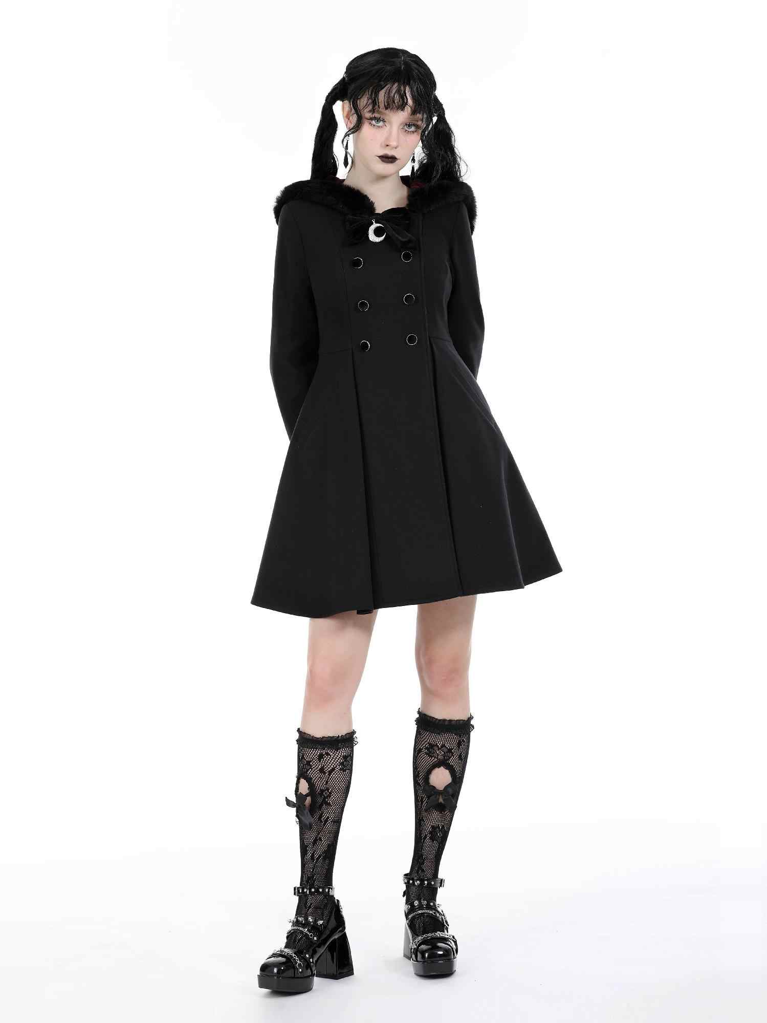 Gothic Dark Cat Ear Black Hooded Coat - Night Bloom Digital Empire Studios