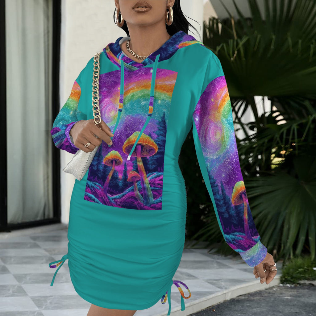 Trippy Rainbow Mushroom Gothic Style Hoodie Dress 2