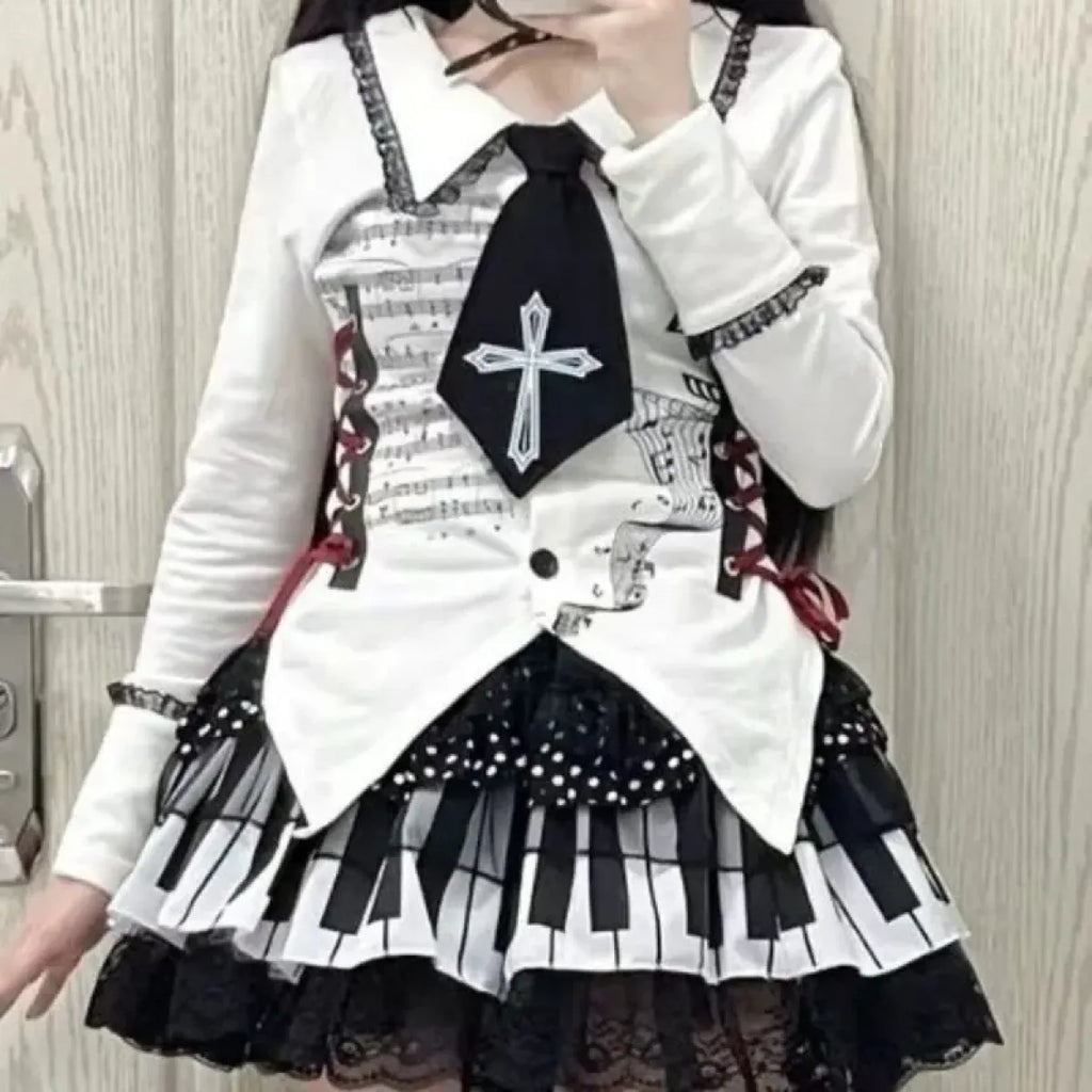 Harajuku Gothic Lolita Lace Skirt – Y2K Punk Fairy Grunge Kawaii - Night Bloom Digital Empire Studios