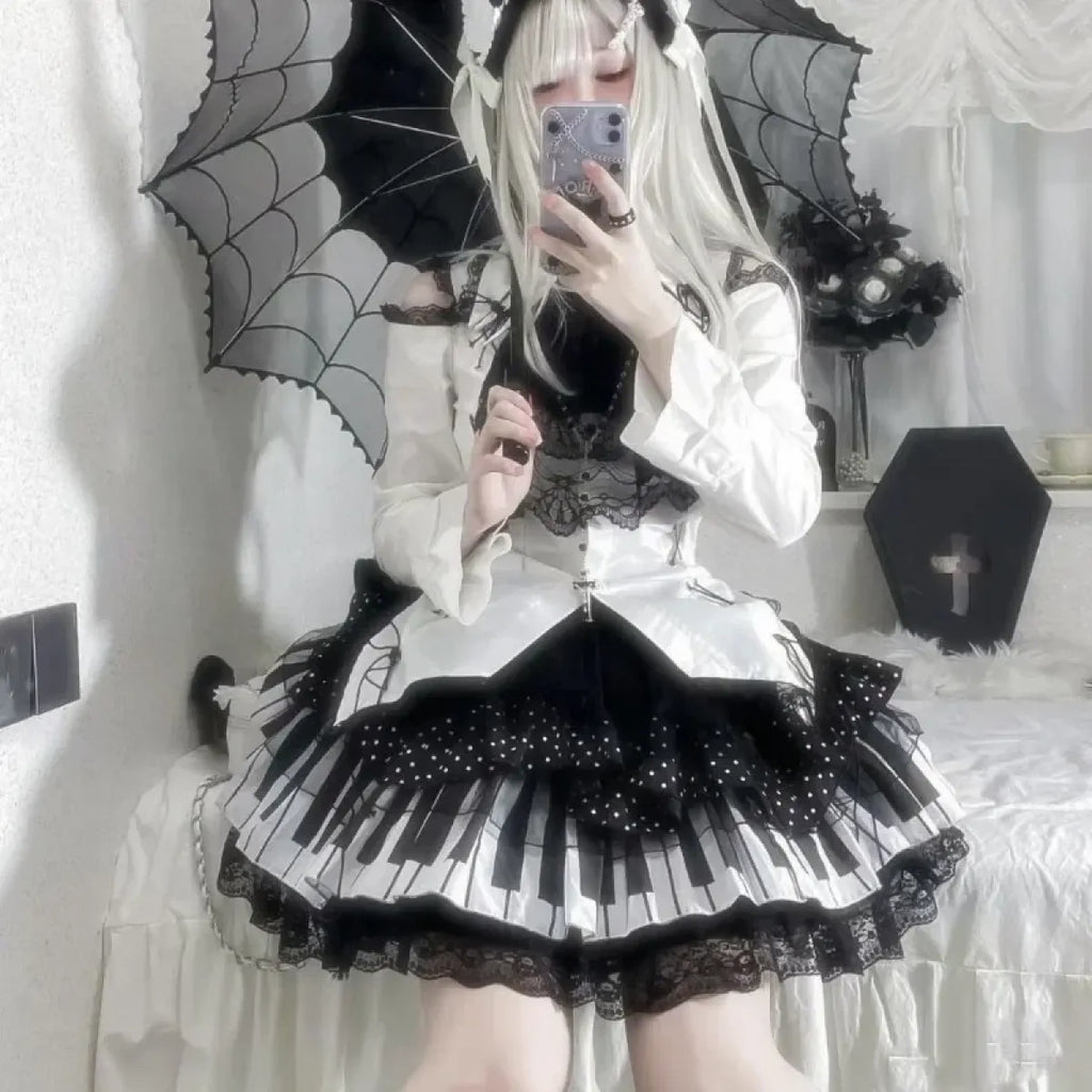 Harajuku Gothic Lolita Lace Skirt – Y2K Punk Fairy Grunge Kawaii - Night Bloom Digital Empire Studios