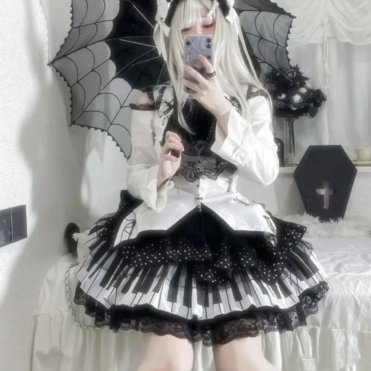 Harajuku Gothic Lolita Lace Skirt – Y2K Punk Fairy Grunge Kawaii - Night Bloom Digital Empire Studios