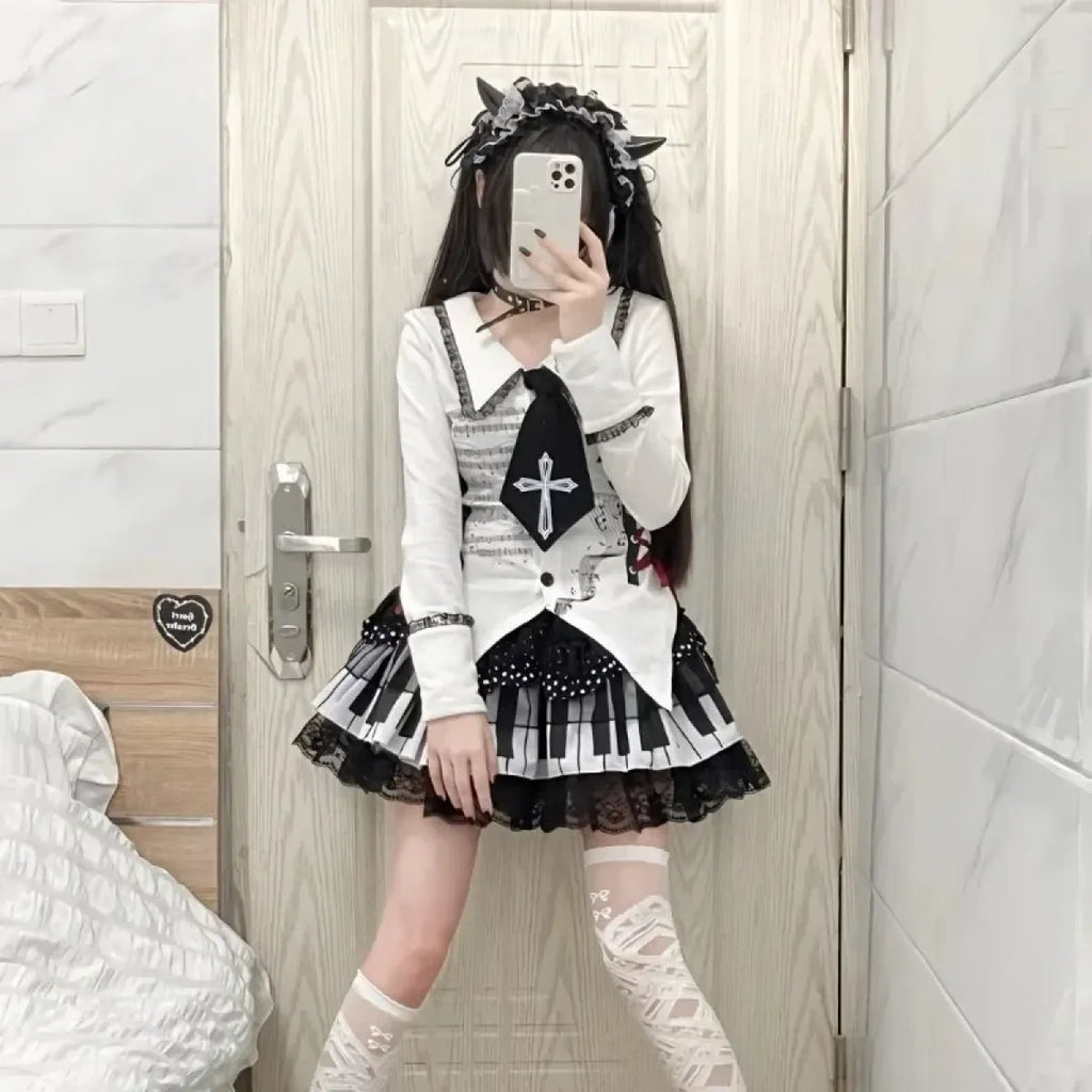 Harajuku Gothic Lolita Lace Skirt – Y2K Punk Fairy Grunge Kawaii - Night Bloom Digital Empire Studios