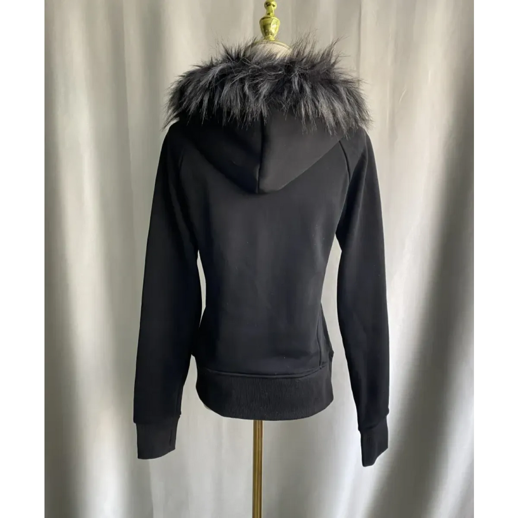 Black Gothic Grunge Fur Hooded Jacket - Night Bloom Digital Empire Studios