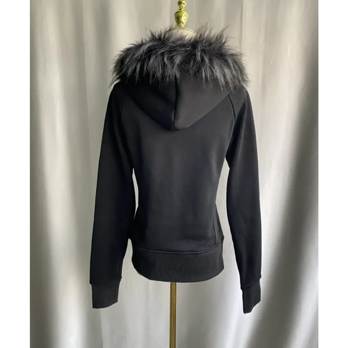 Black Gothic Grunge Fur Hooded Jacket - Night Bloom Digital Empire Studios